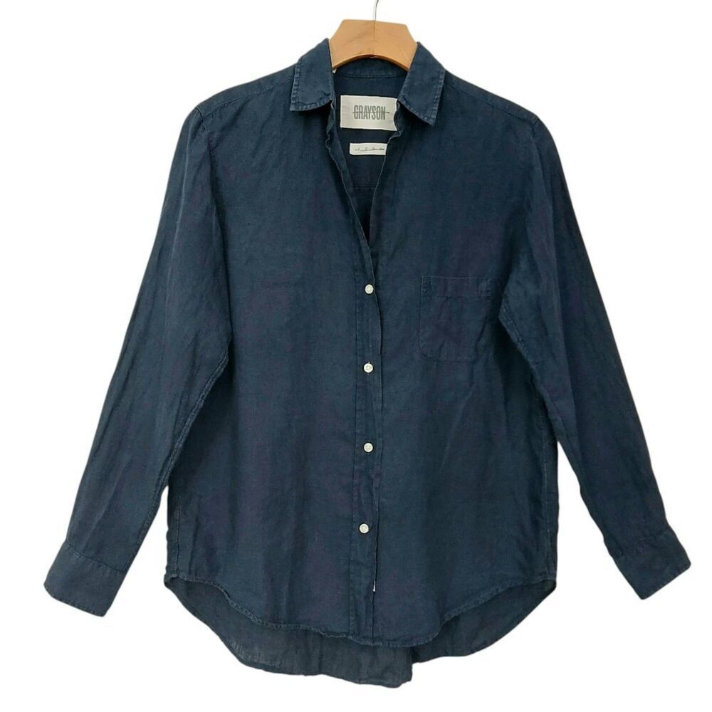 Grayson Womens XS/S Navy The Hero Linen Long Sleeve Shirt Button Down Nautical